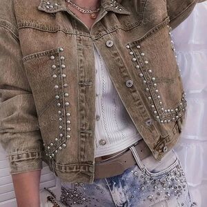 HME Studded Brown Jean Jacket- NWT